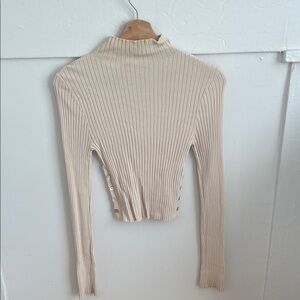 Zara Beige Ribbed Long Sleeve Top